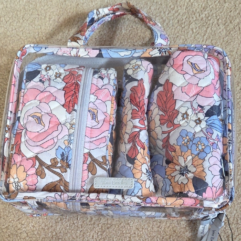NWT- Never Used - Vera Bradley Pink and Blue Cosmetic Bag with Floral Design